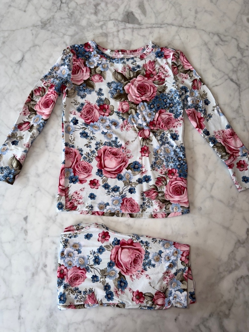 Posh Peanut Floral Long Sleeve Pajama Set - Pink, Blue & Cream 3/4T